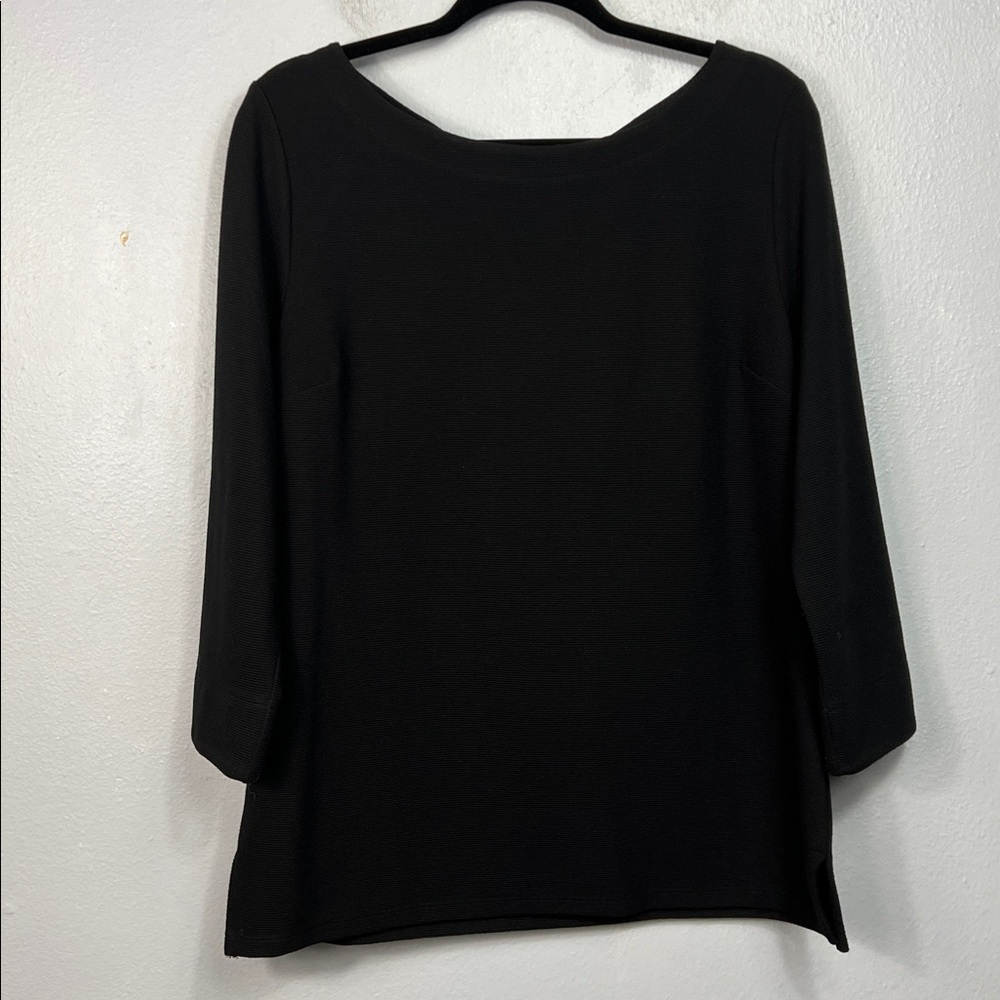 Talbots Black 3/4 Sleeve Twist Back Detail Ribbed Boat Neck Top Large